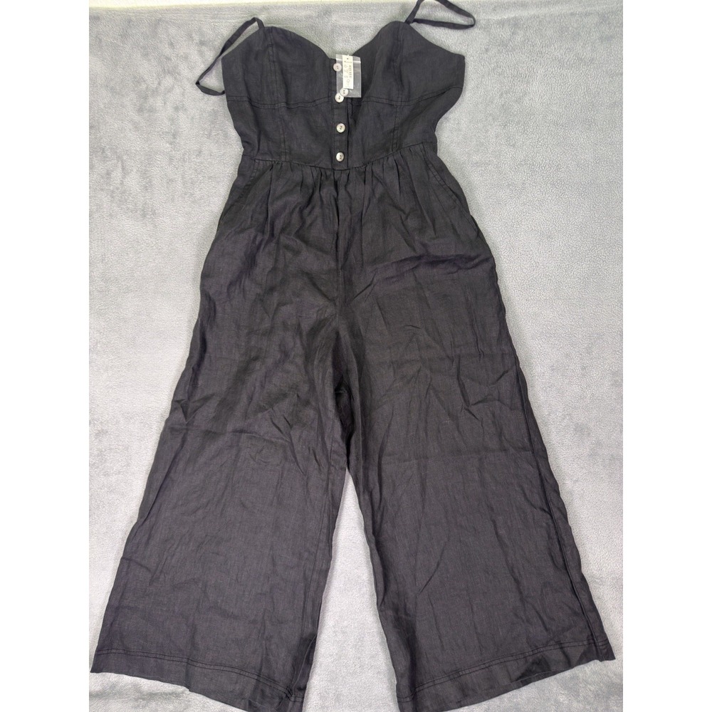 New Madewell Pant Jumpsuit Womens 6 Black Sleeveless Wide Leg Linen Read***